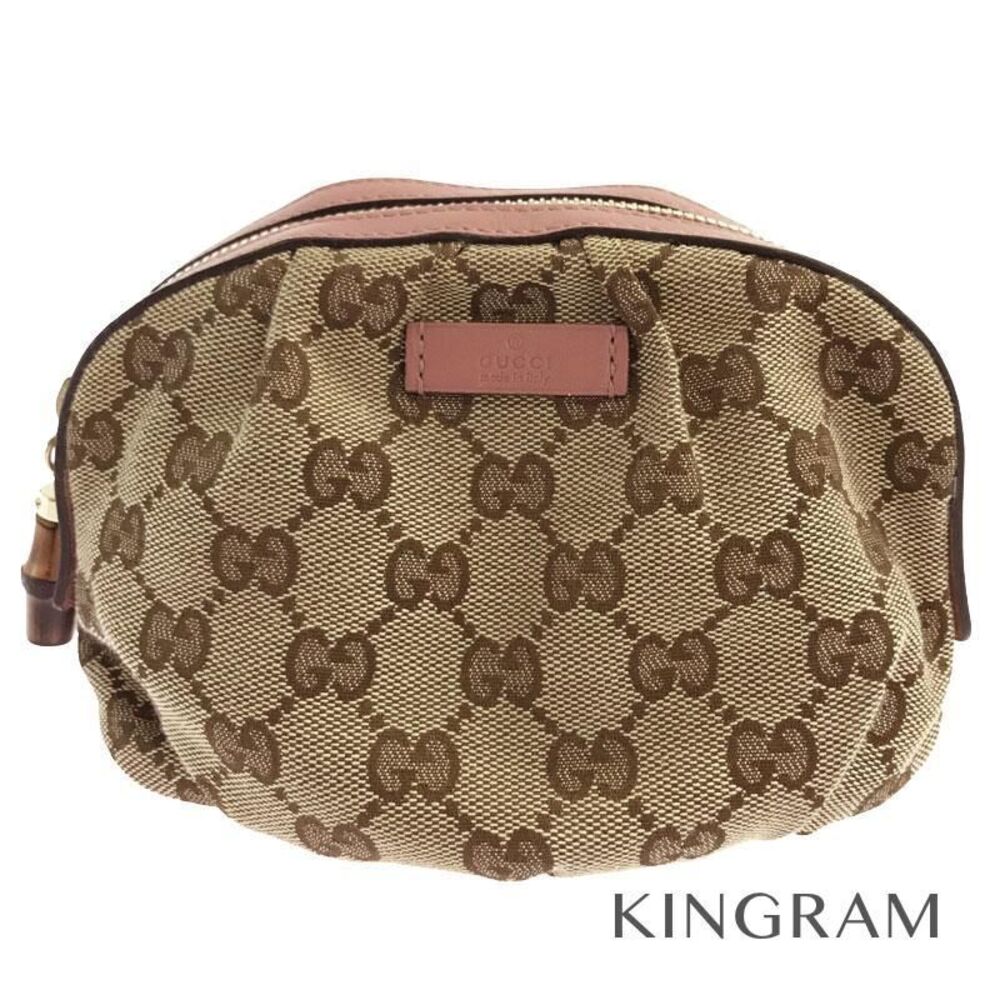 Gucci Bamboo GG Canvas Beige Pink Leather Cosmetic Pouch